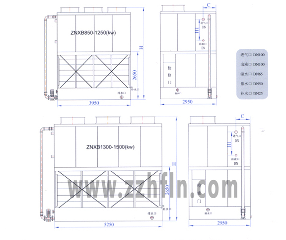 ZNXB系列850-1500(kw)蒸發(fā)式冷凝器外形尺寸圖