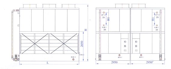 ZNXB系列2200-3650(kw)蒸發(fā)式冷凝器外形尺寸圖